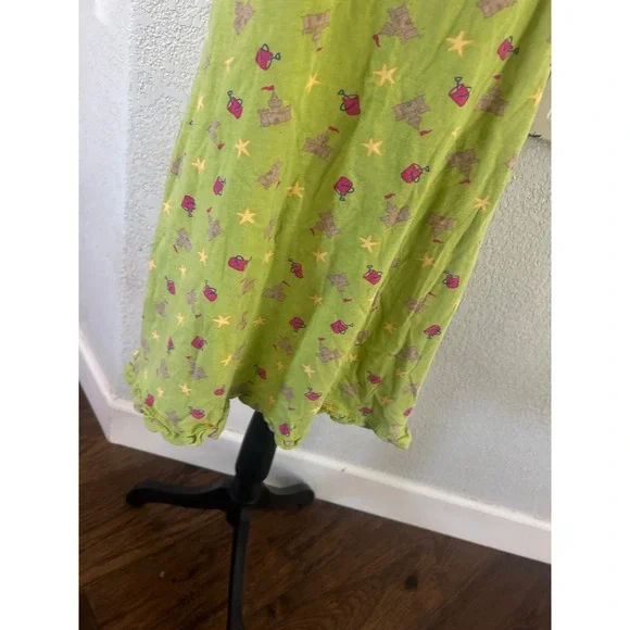 Q&A Lime Green Beach Print Spaghetti Strap Nightgown Sandcastle Stars L - Picture 3 of 5